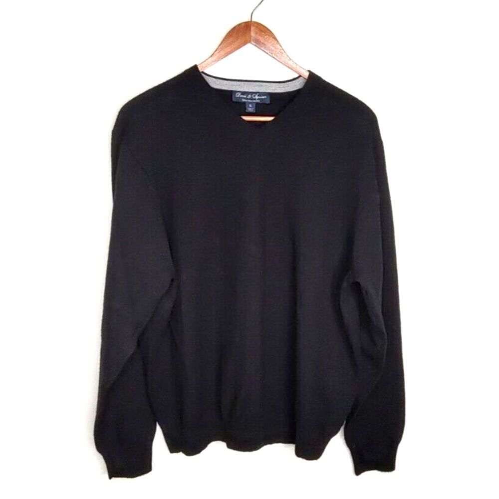 Davis & Squire Men's sz XL Extra Fine Merino Wool Black V-Neck Pullover Sweater